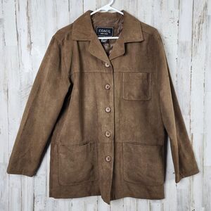Coaco New York Lined Button Up Suede Car Coat Brown Size Small